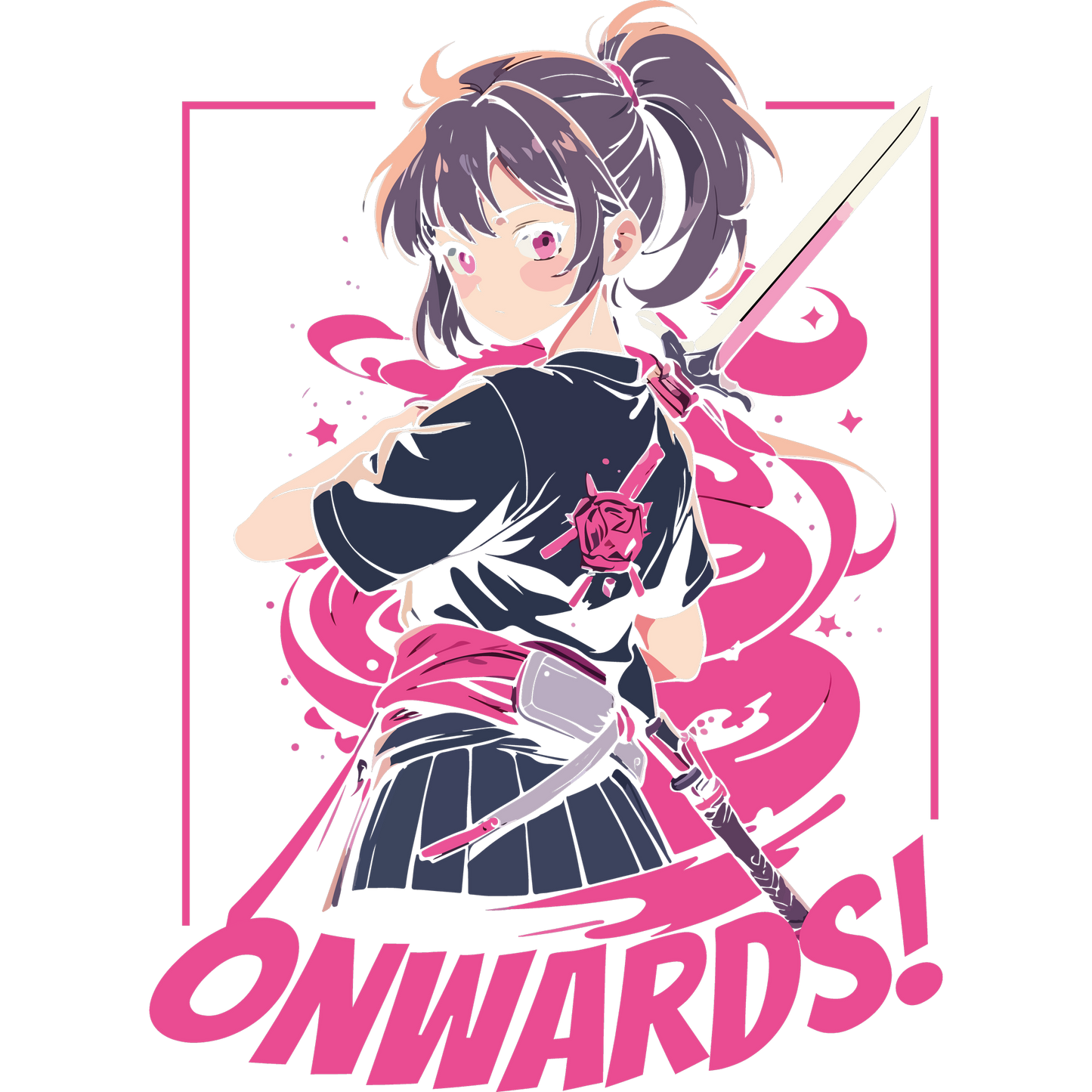 Onwards Anime Girl Sword Art Graphic T-Shirt