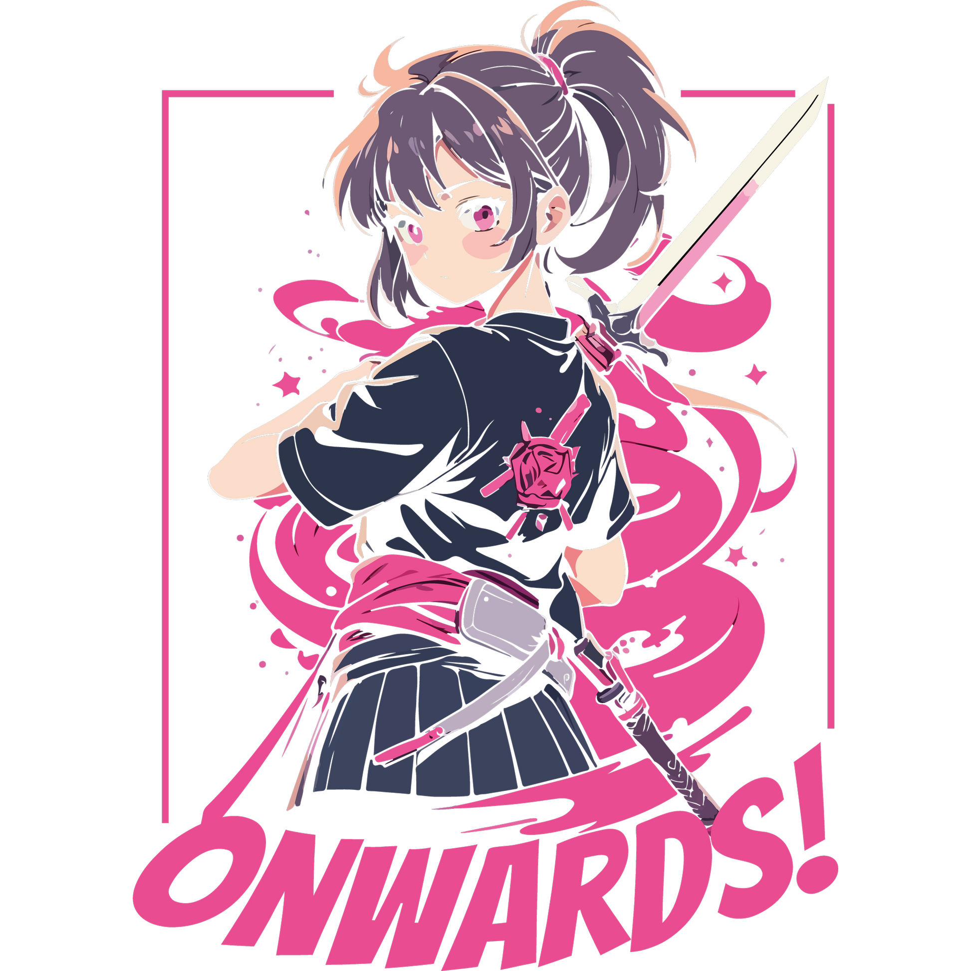 Onwards Anime Girl Sword Art Graphic T-Shirt