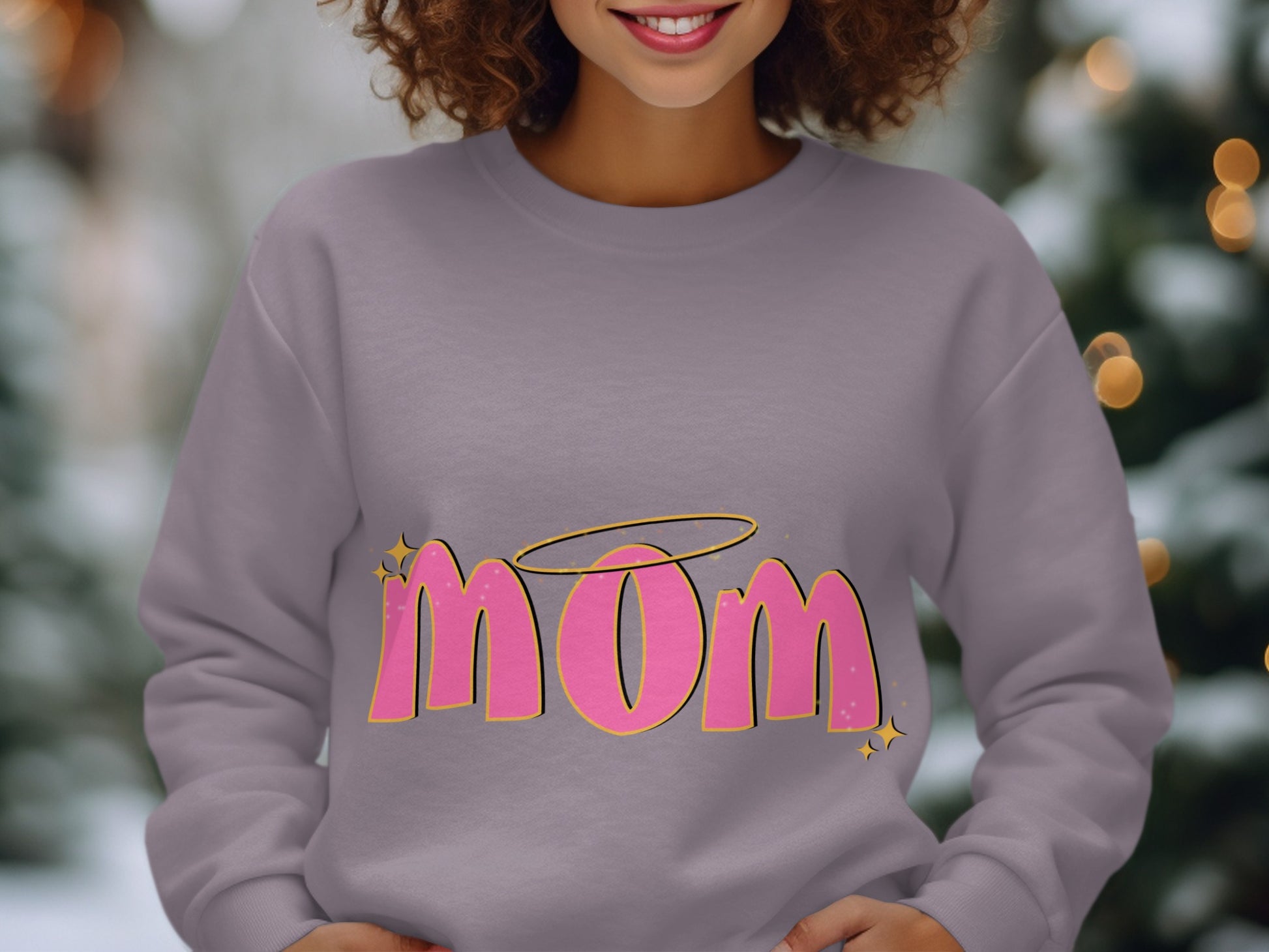 Cozy Sweatshirt with Mom Halo Text for Mothers