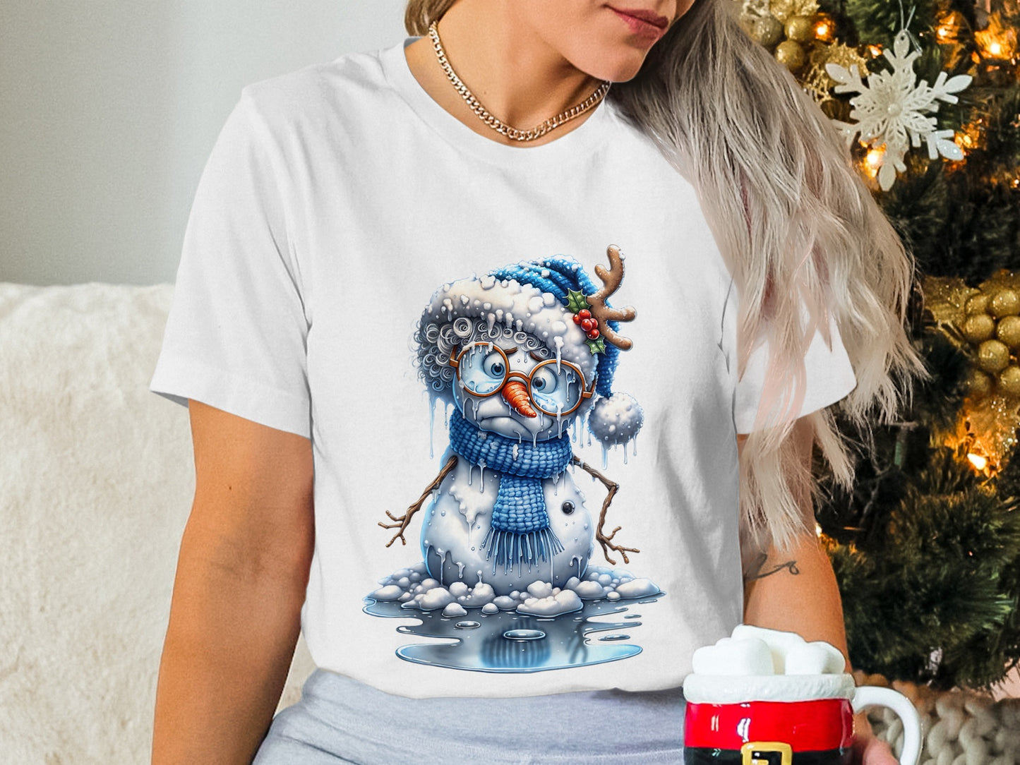 Funny Melting Snowman Design Holiday T-shirt