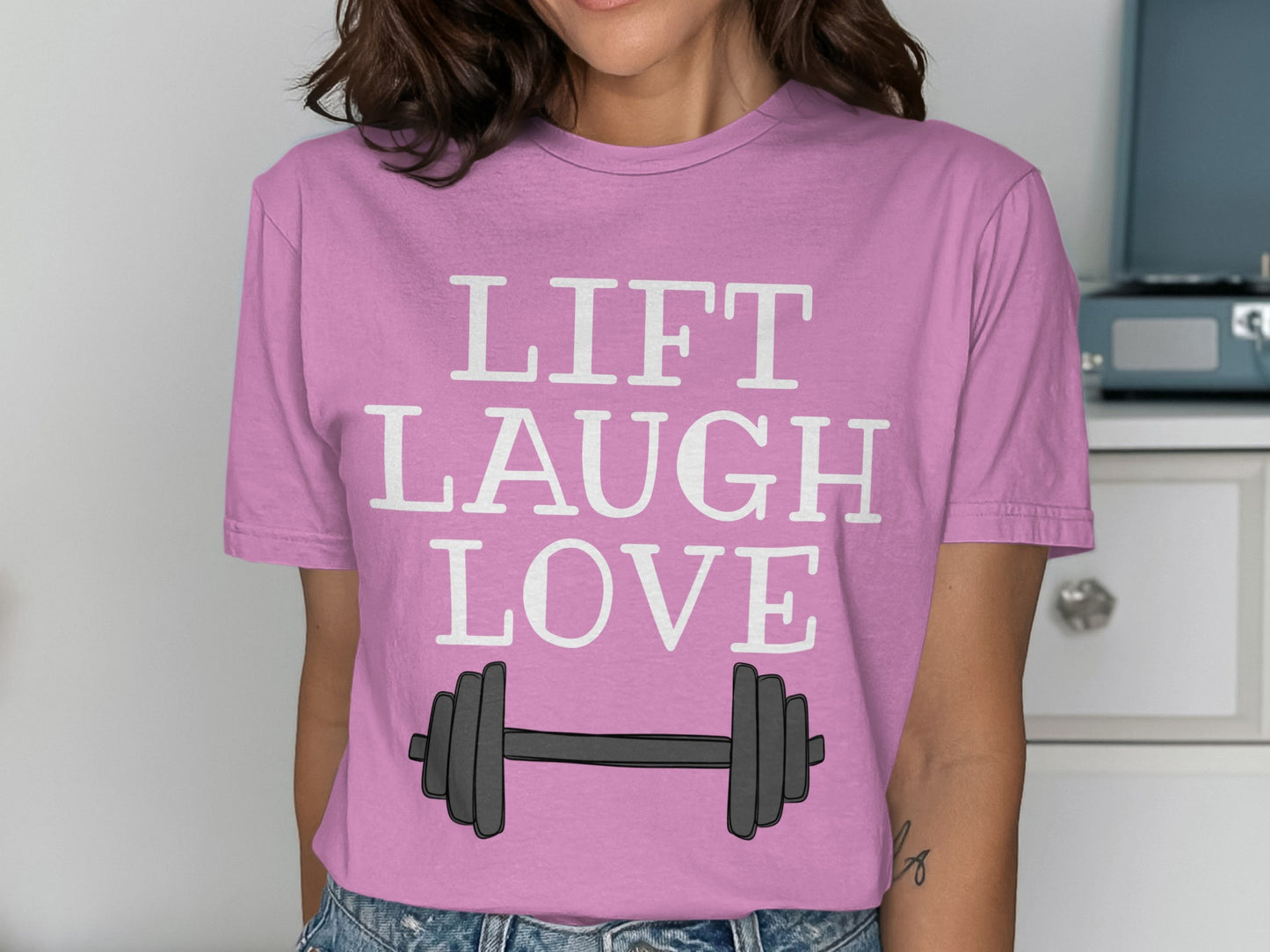 LIFT LAUGH LOVE with Dumbbell Graphic Shirt