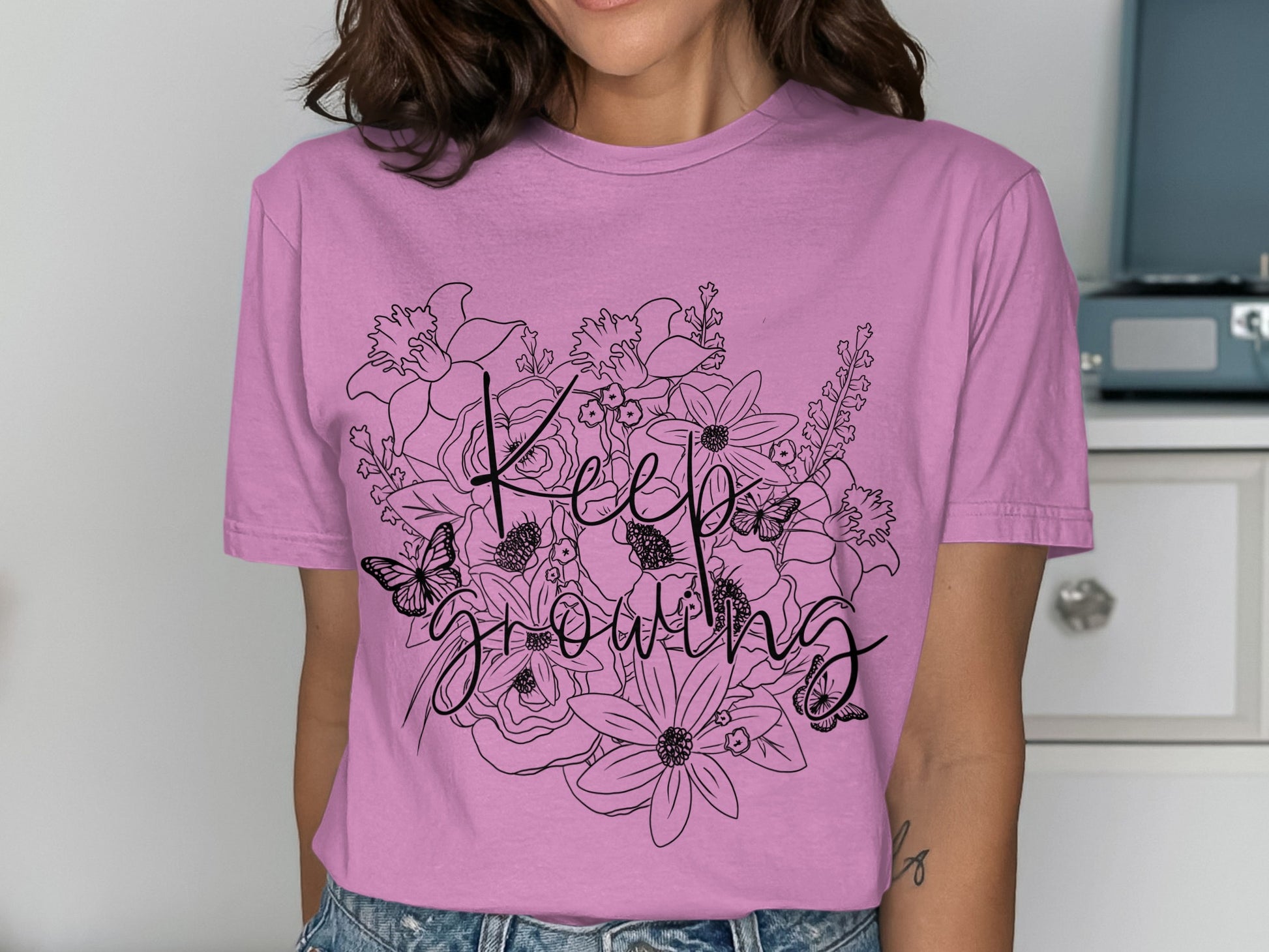 Keep Growing Floral Design Graphic Tee