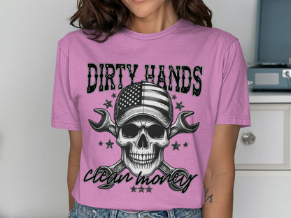 Dirty Hands Clean Money Skull Graphic T-shirt