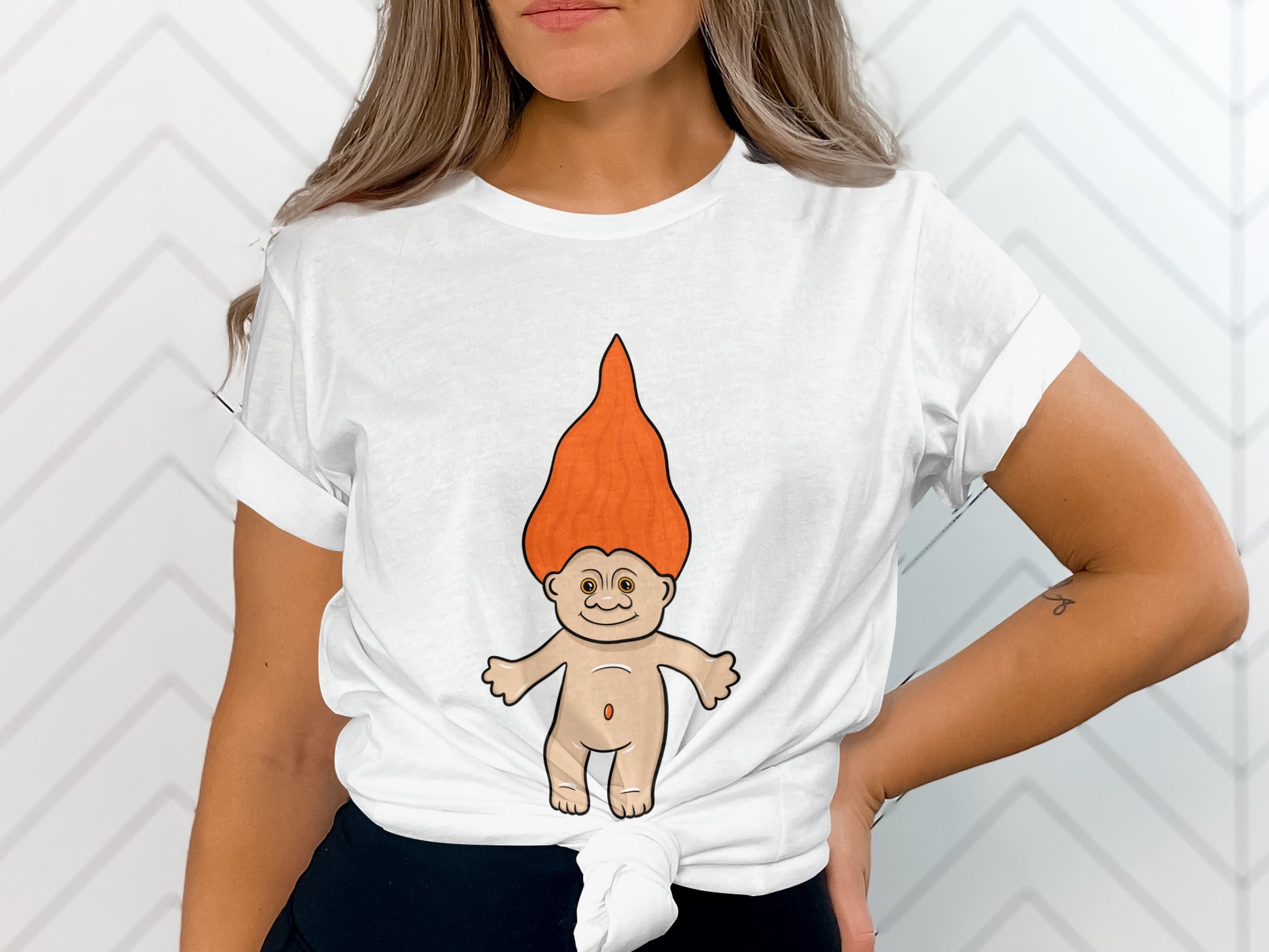 Cute Troll Doll White Shirt Retro Graphic Design Tee