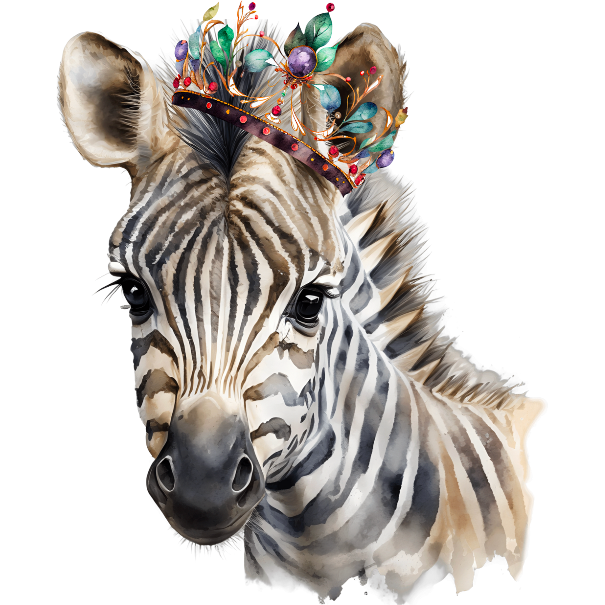 Adorable Zebra with Floral Crown Art Print
