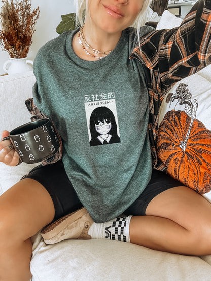 Antisocial Graphic Tee With Unique Japanese Text