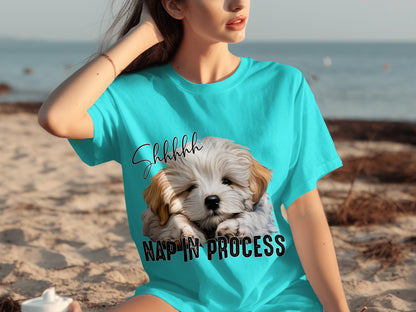 Shhhhh Nap In Process Cute Puppy Print Shirt