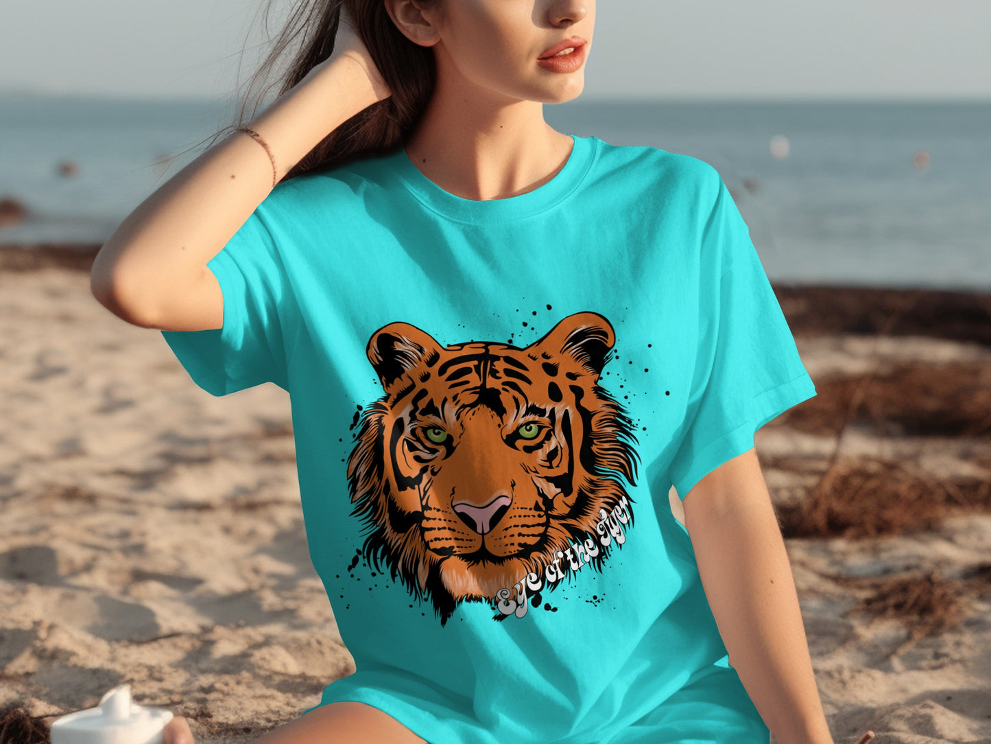 Fierce Tiger Face Graphic on Blue T-shirt