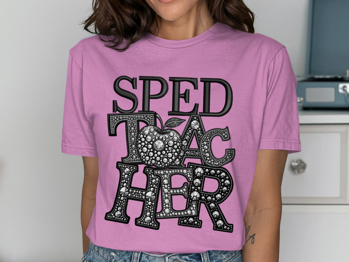 SPED Teacher Rhinestone Design Graphic T-Shirt