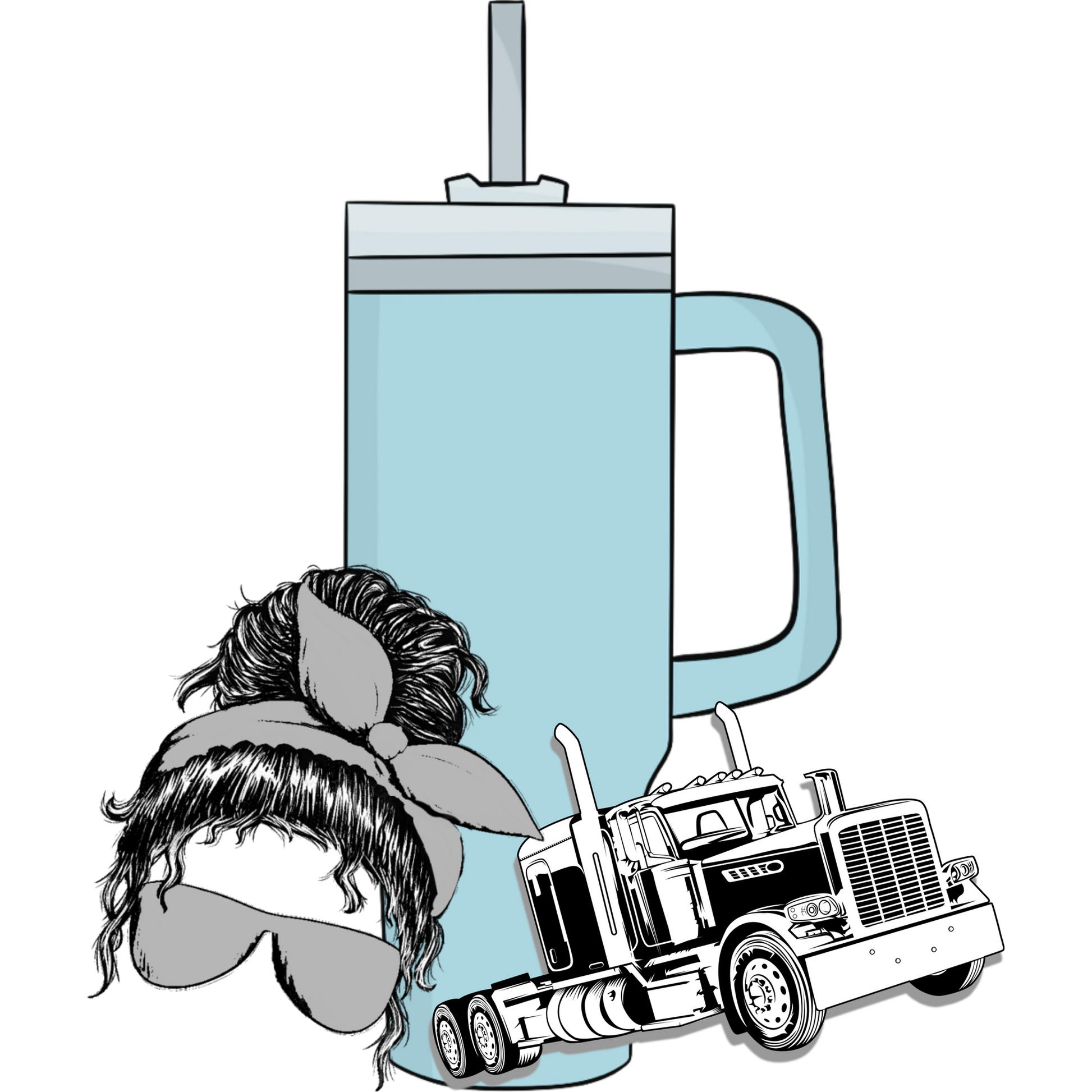 Light Blue Tumbler with Fun Graphic Woman and Truck