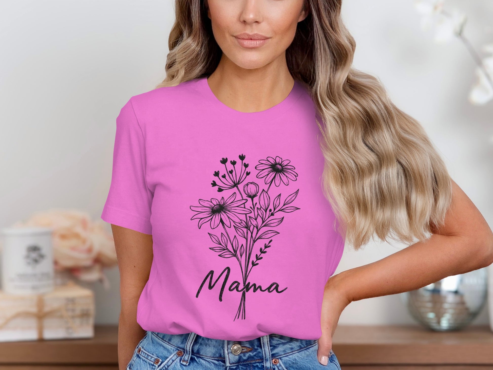 Mama Floral Design Graphic Tee Shirt
