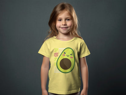 Cute Avocado Graphic Kids T-shirt with Winking Face