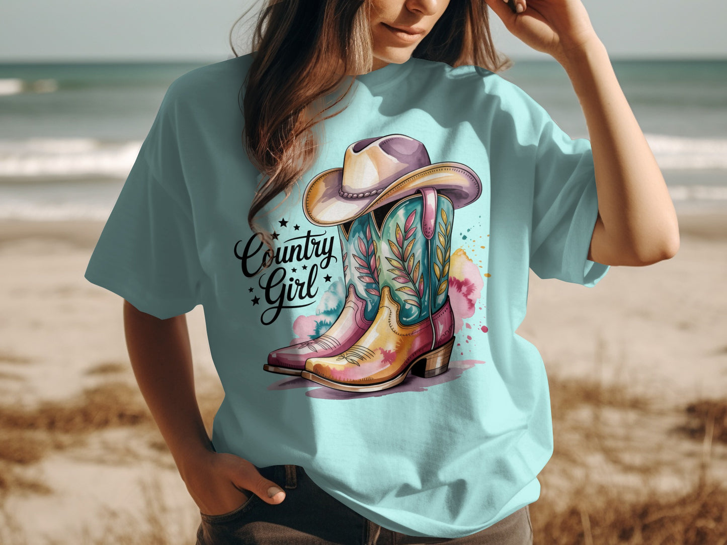 Country Girl Cowboy Boots T-Shirt Casual Style Top