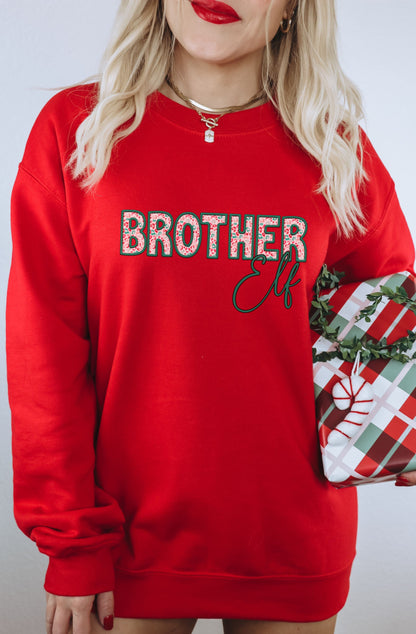Festive Red Brother Elf Sweatshirt for Christmas Holidays