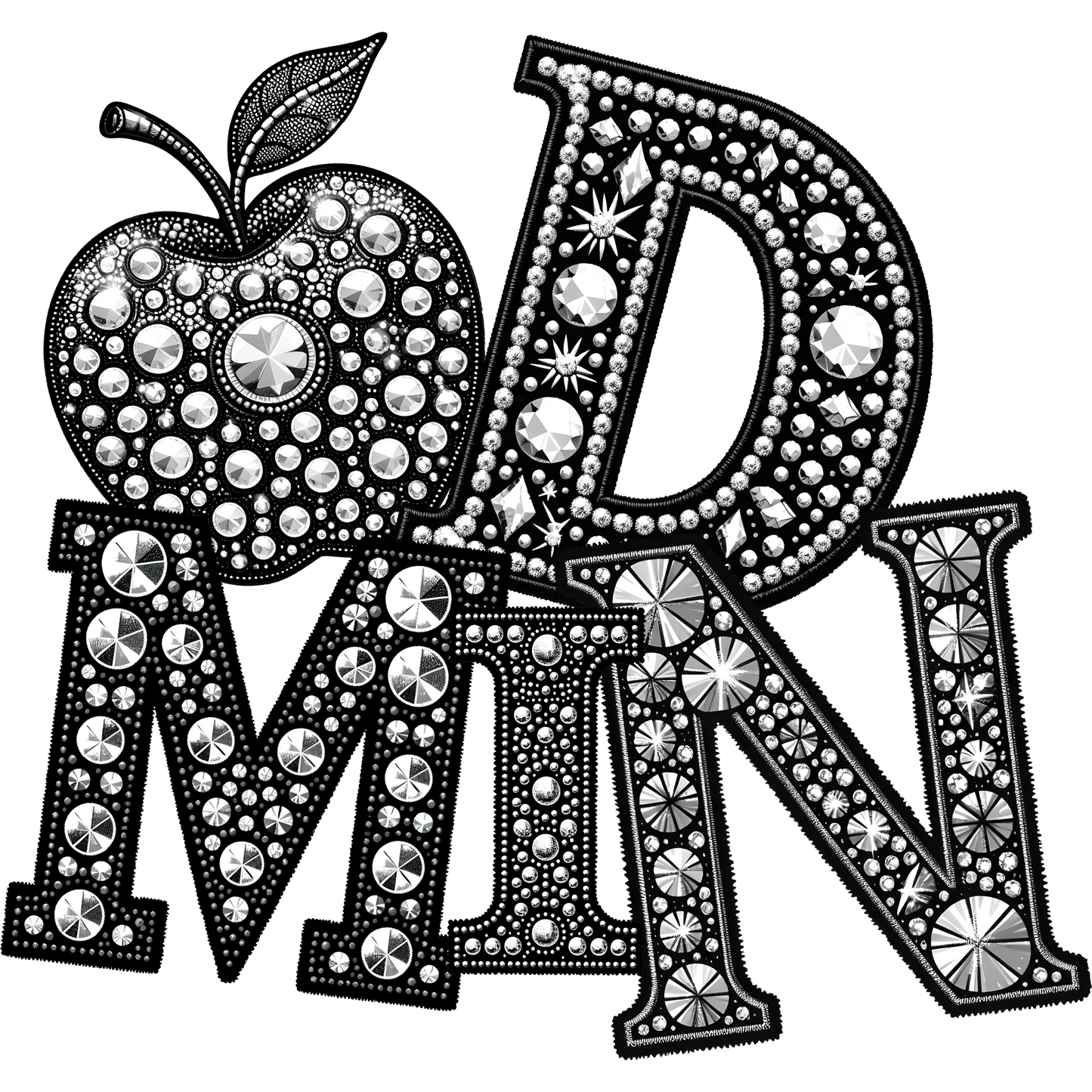 Sparkling Rhinestone Apple and Letters Art Decor