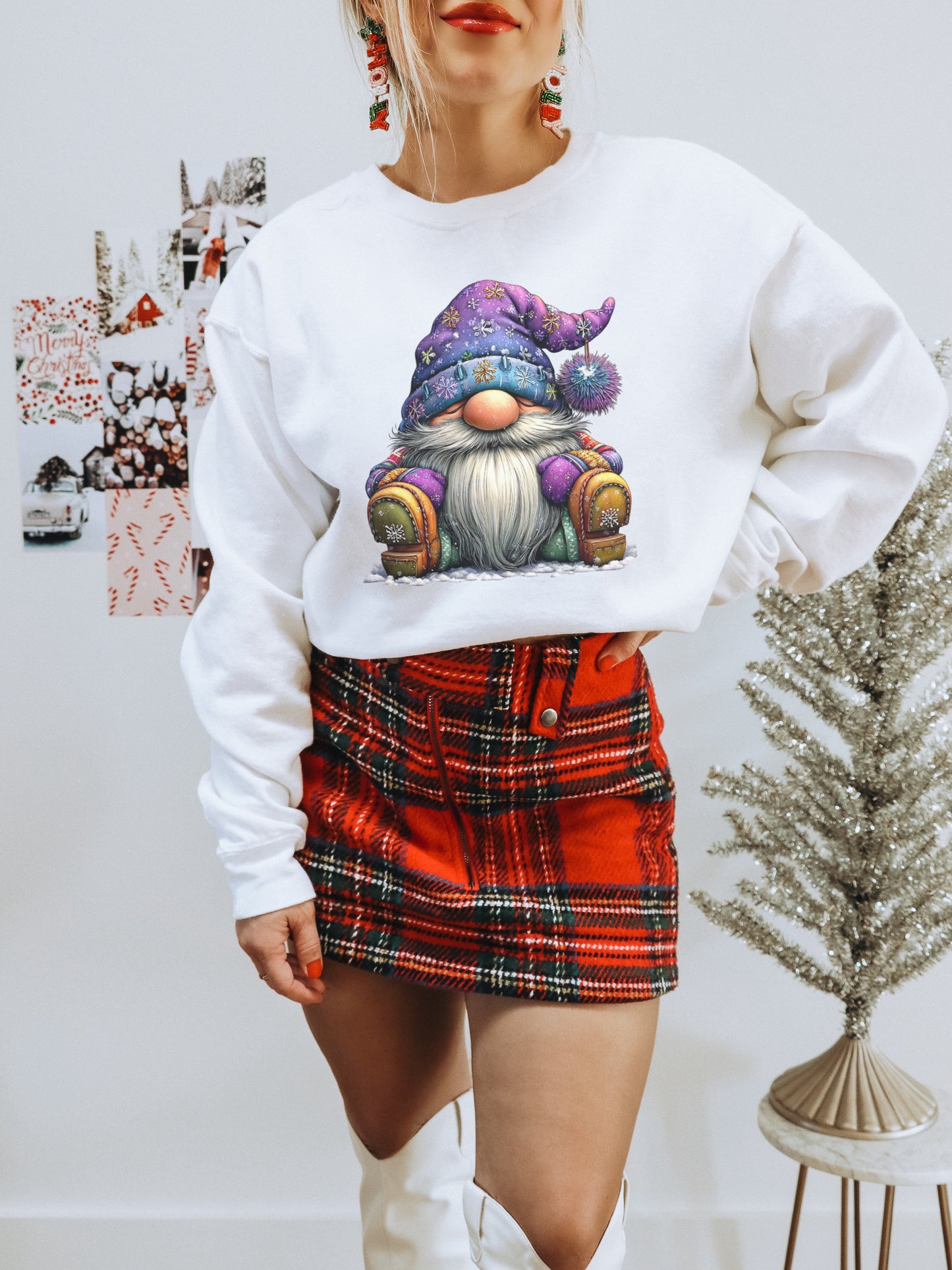 Festive Gnome in Santa Hat Sweatshirt for Winter