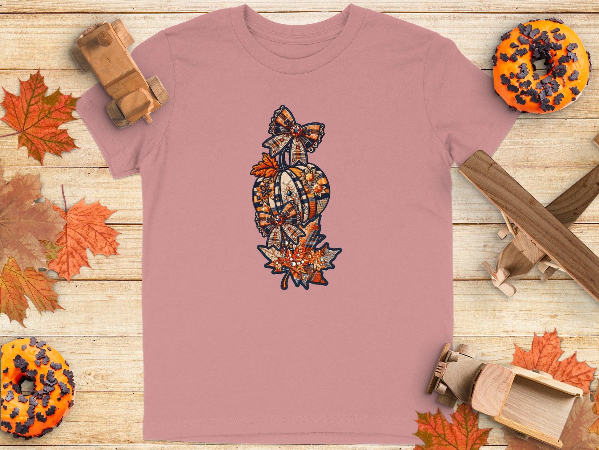 Fall Pumpkin and Leaves Graphic Tee Shirt