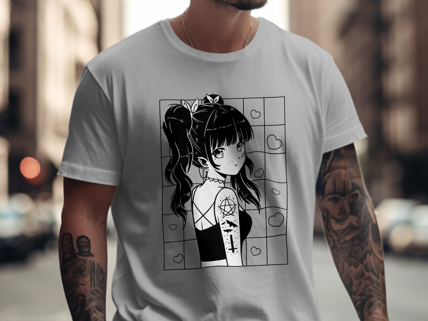 Anime Girl with Hearts Graphic T-shirt