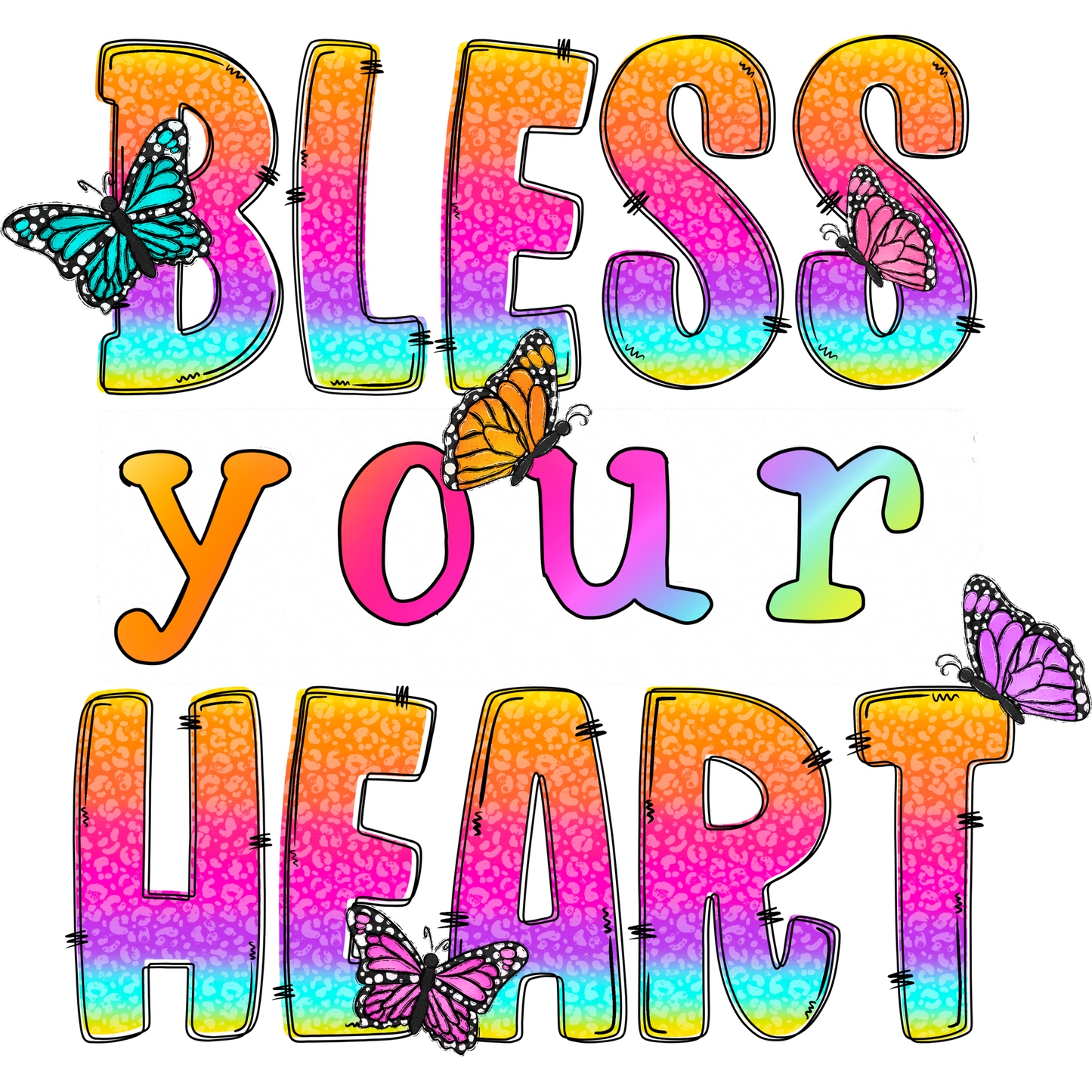 Rainbow Lettering Bless Your Heart Design Product