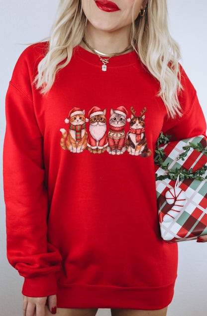 Cute Festive Cats in Holiday Attire Sweatshirt