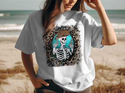 Gothic Skeleton with Blue Wings Art Printed T-shirt