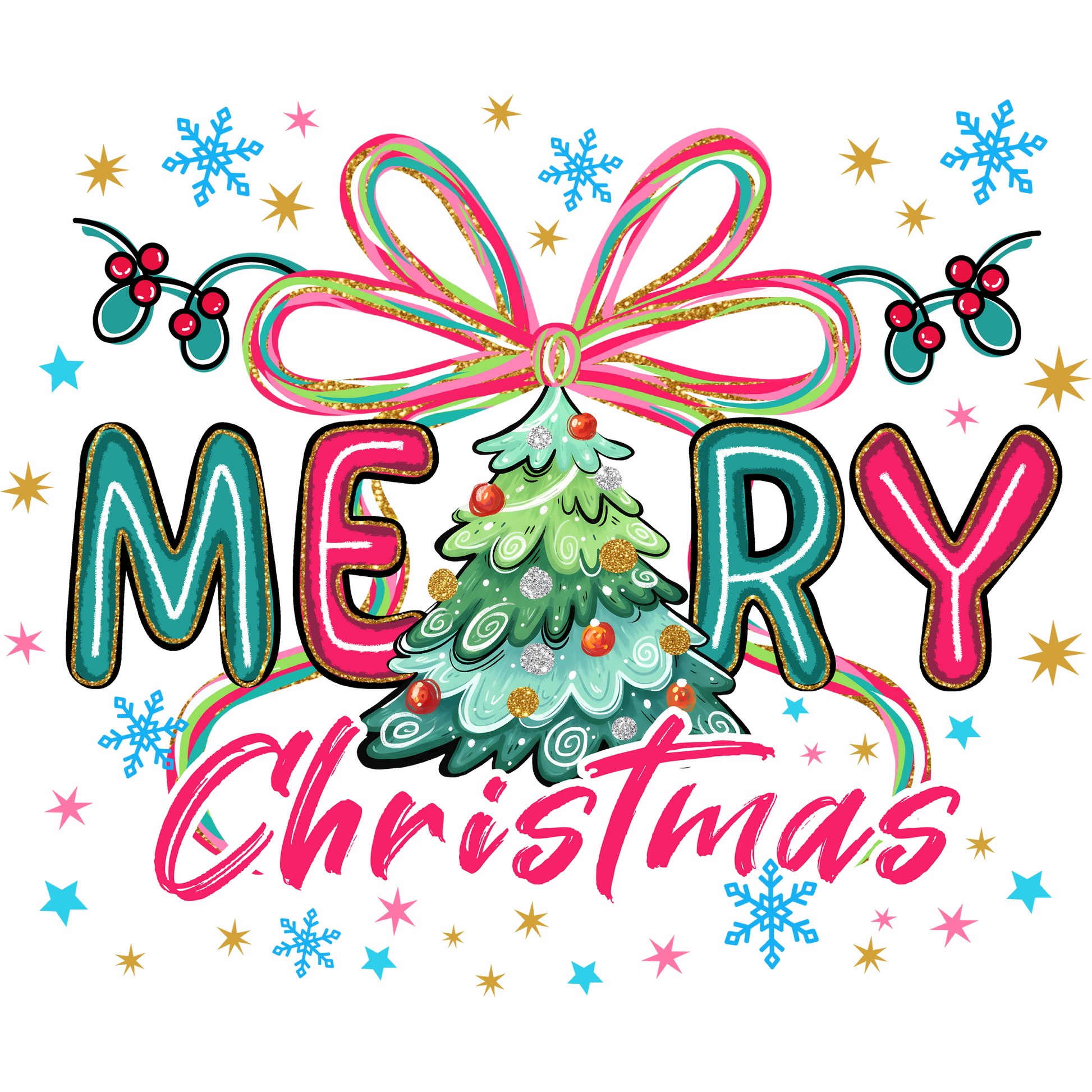 Merry Christmas Colorful Festive Tree Design Accessory