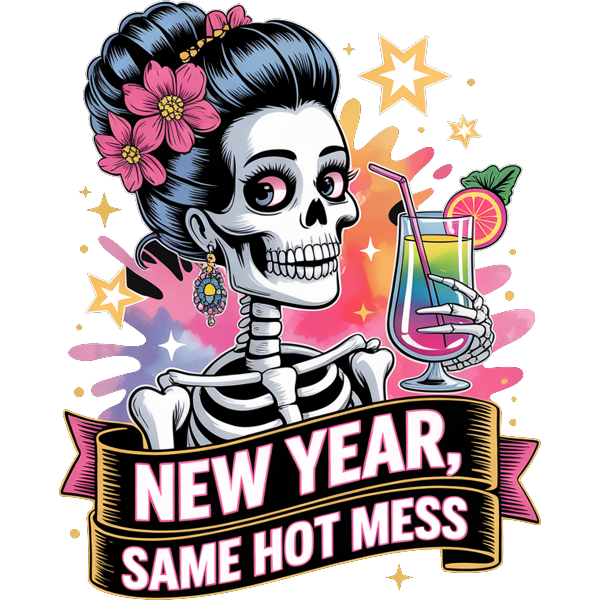 Festive Skeleton Illustration with Cocktail Mug Product