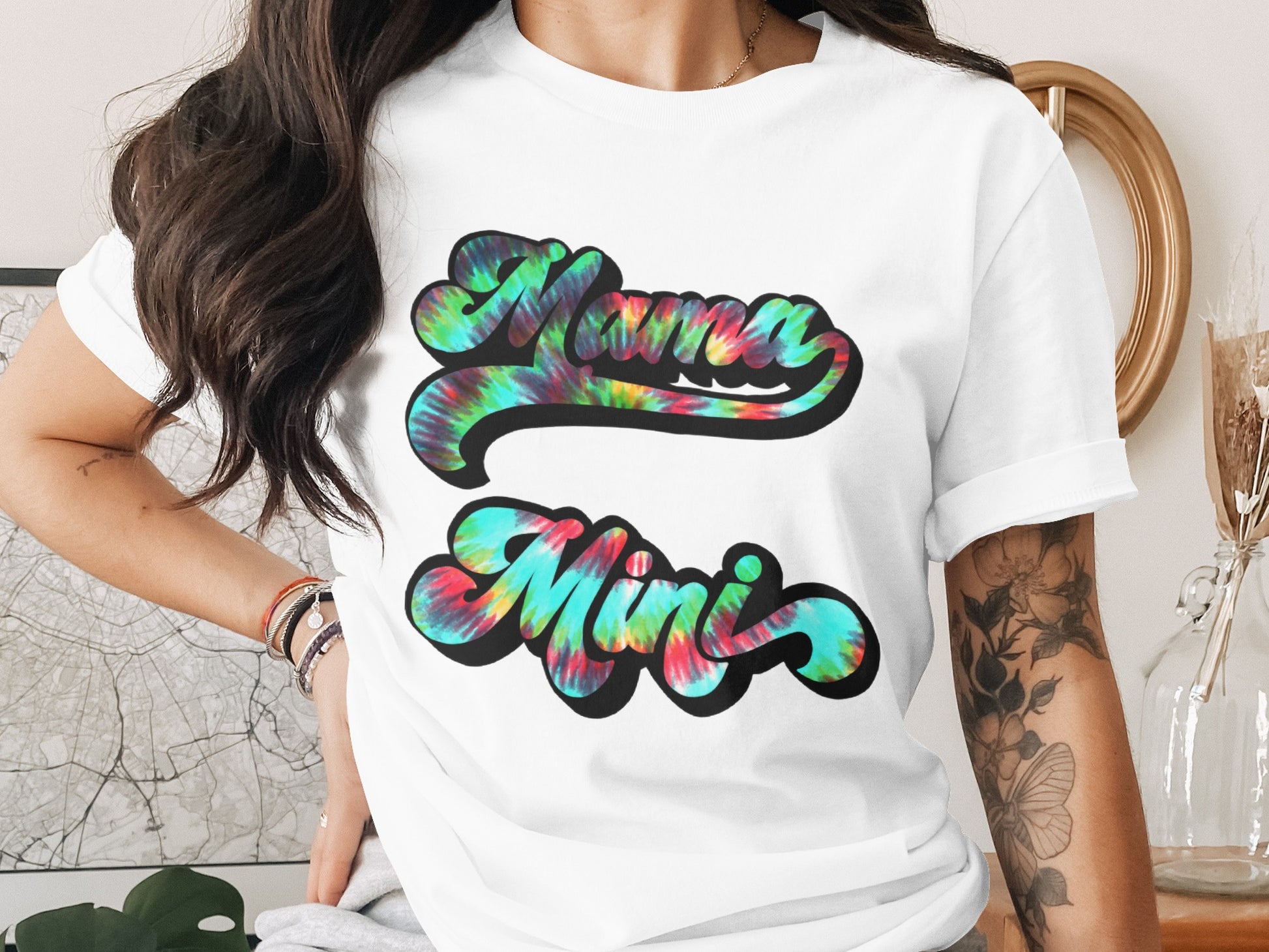 Colorful Tie-Dye Mama Mini Graphic White T-Shirt