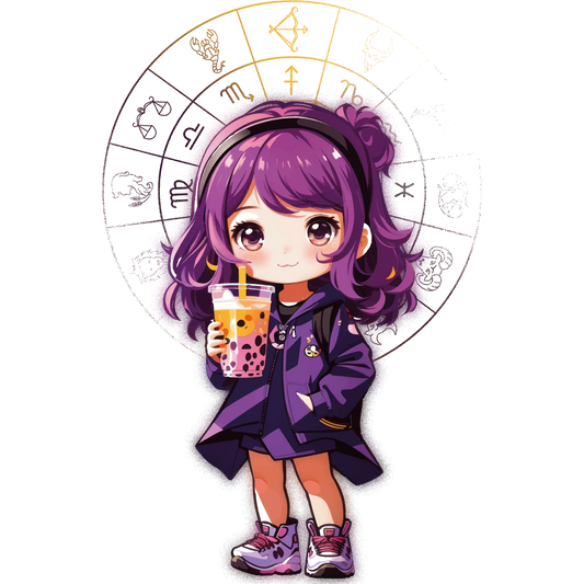 Adorable Purple Haired Girl with Bubble Tea Illustration