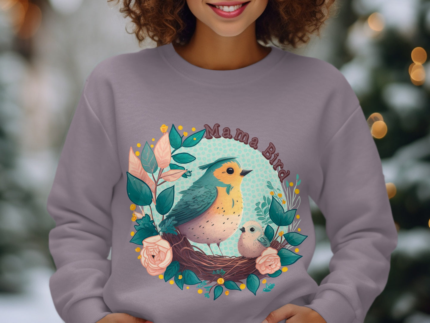 Mama Bird Sweatshirt with Colorful Bird Design