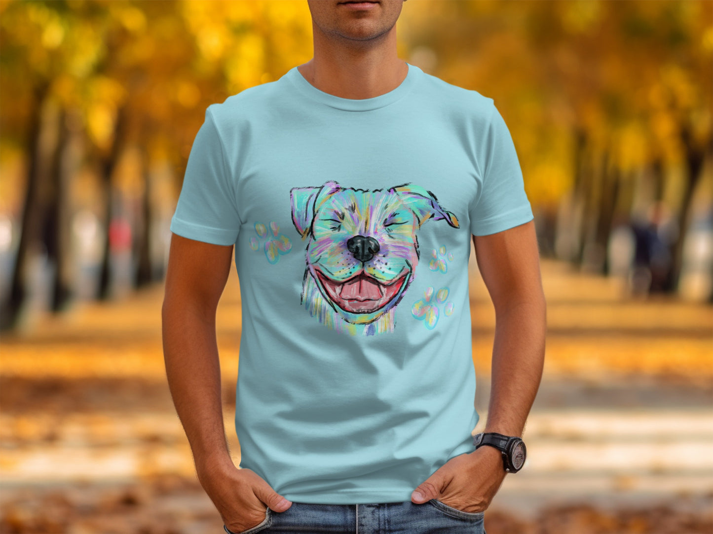 Colorful Smiling Dog Artwork Artistic T-shirt Product