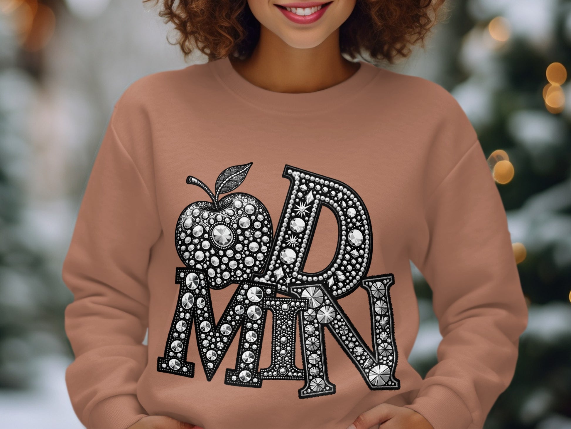 Sparkling ODMIN Graphic Sweatshirt with Apple Design