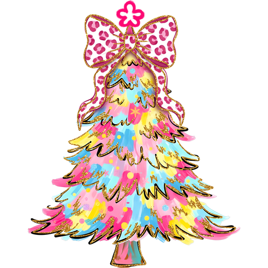 Colorful Festive Christmas Tree Artwork Holiday Decor