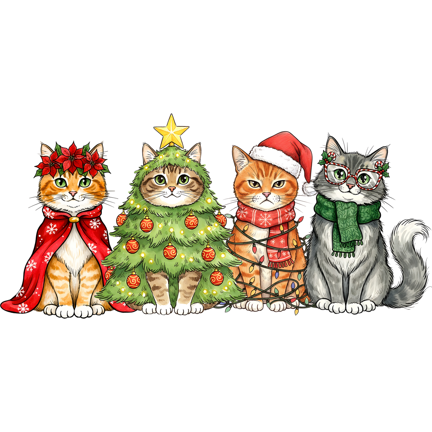 Cute Cats in Christmas Costumes Art Print