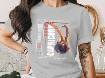 Born Capricorn Graphic Tee with Zodiac Ram Design