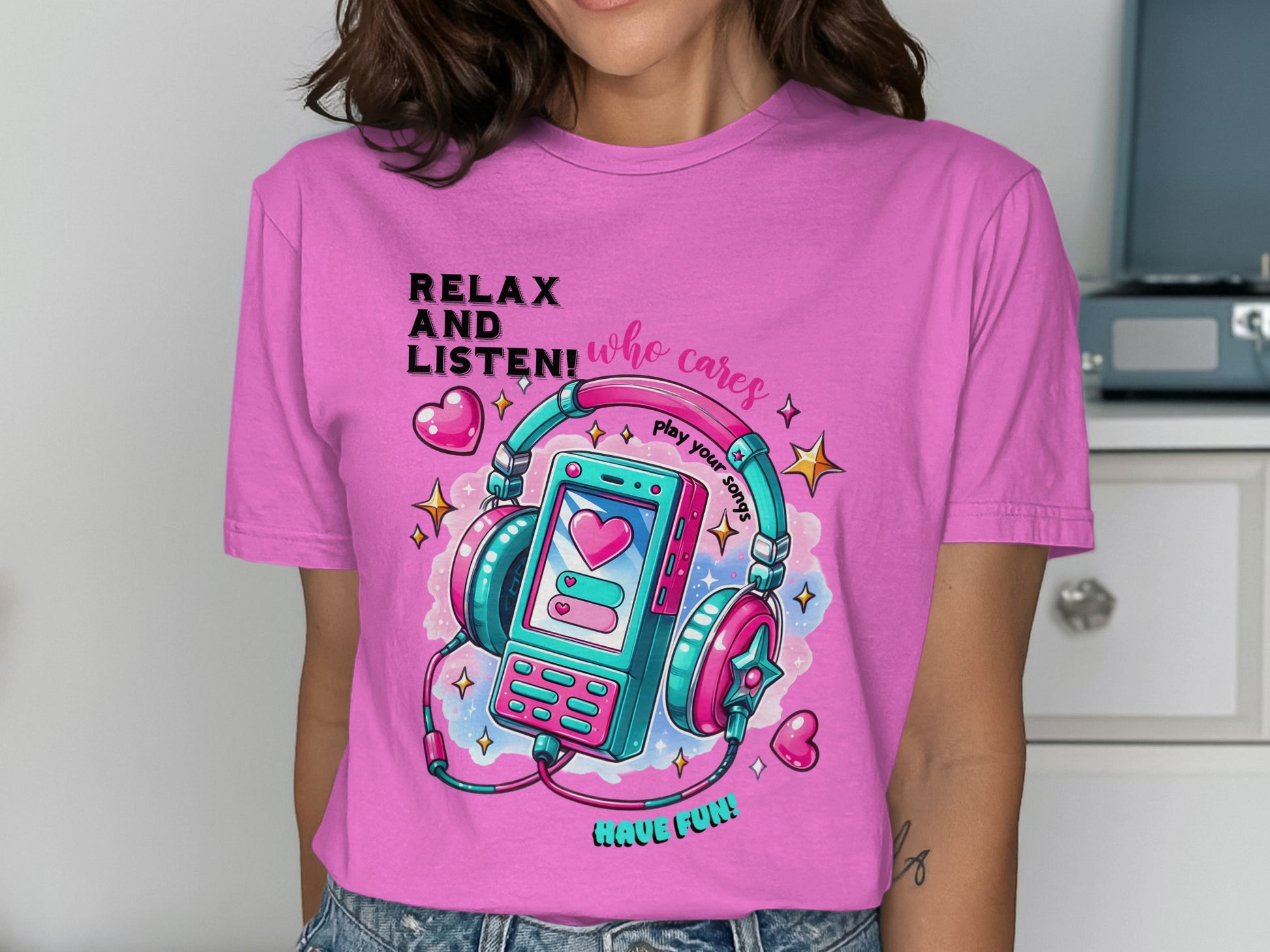 Stylish Relax and Listen Enjoy Music Graphic Tee