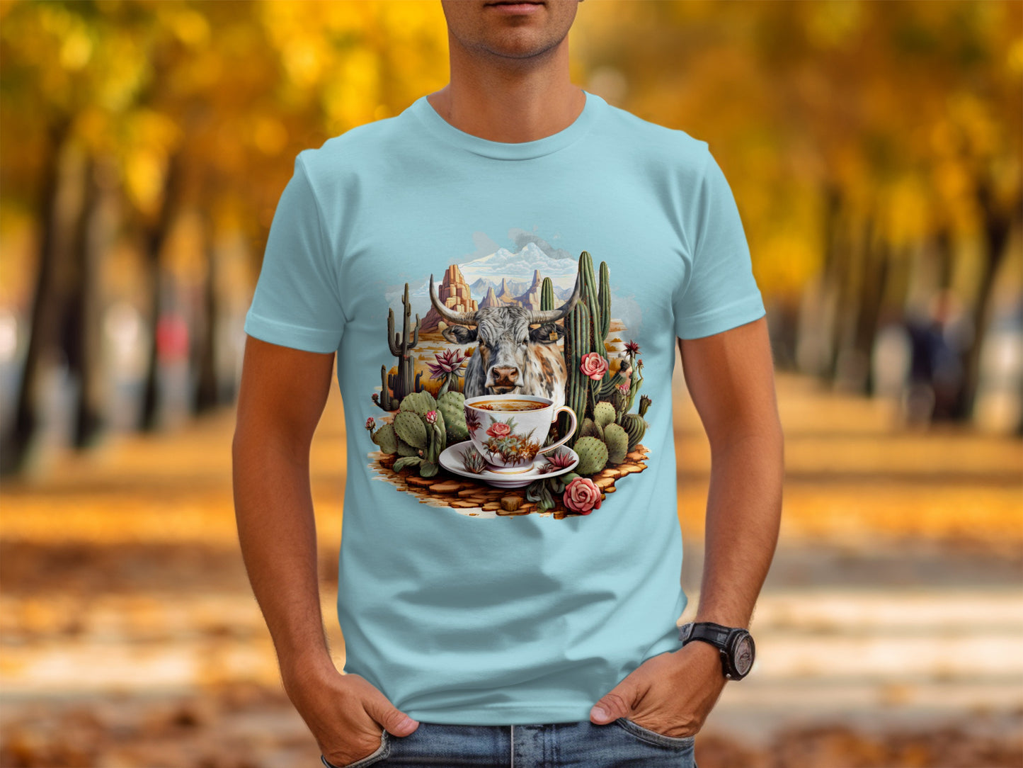 Cute Alpaca with Cacti and Tea Cup T-Shirt