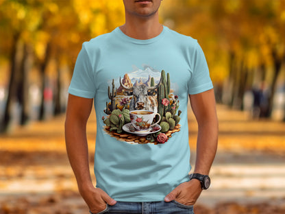 Cute Alpaca with Cacti and Tea Cup T-Shirt