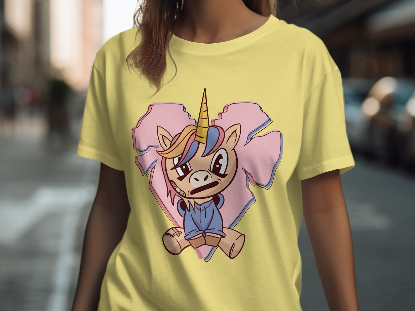 Cute Unicorn Artwork on Yellow T-shirt Design