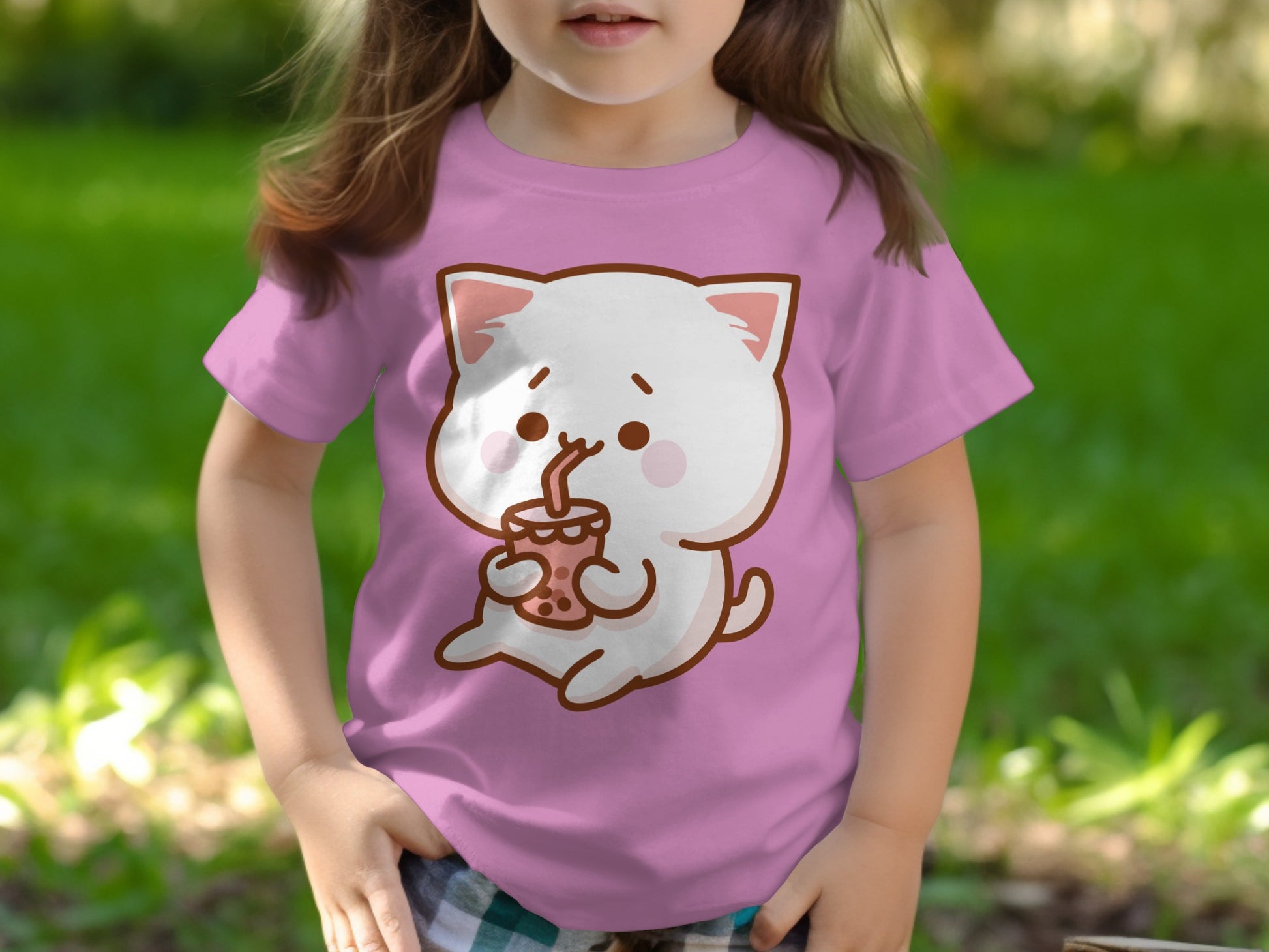 Cute Cartoon Cat Drinking Boba Kid's Shirt