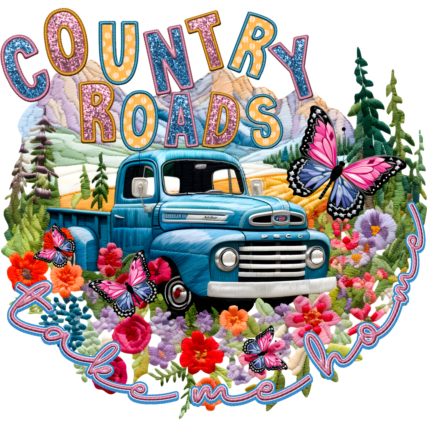 Embroidered Country Roads Take Me Home Design Shirt