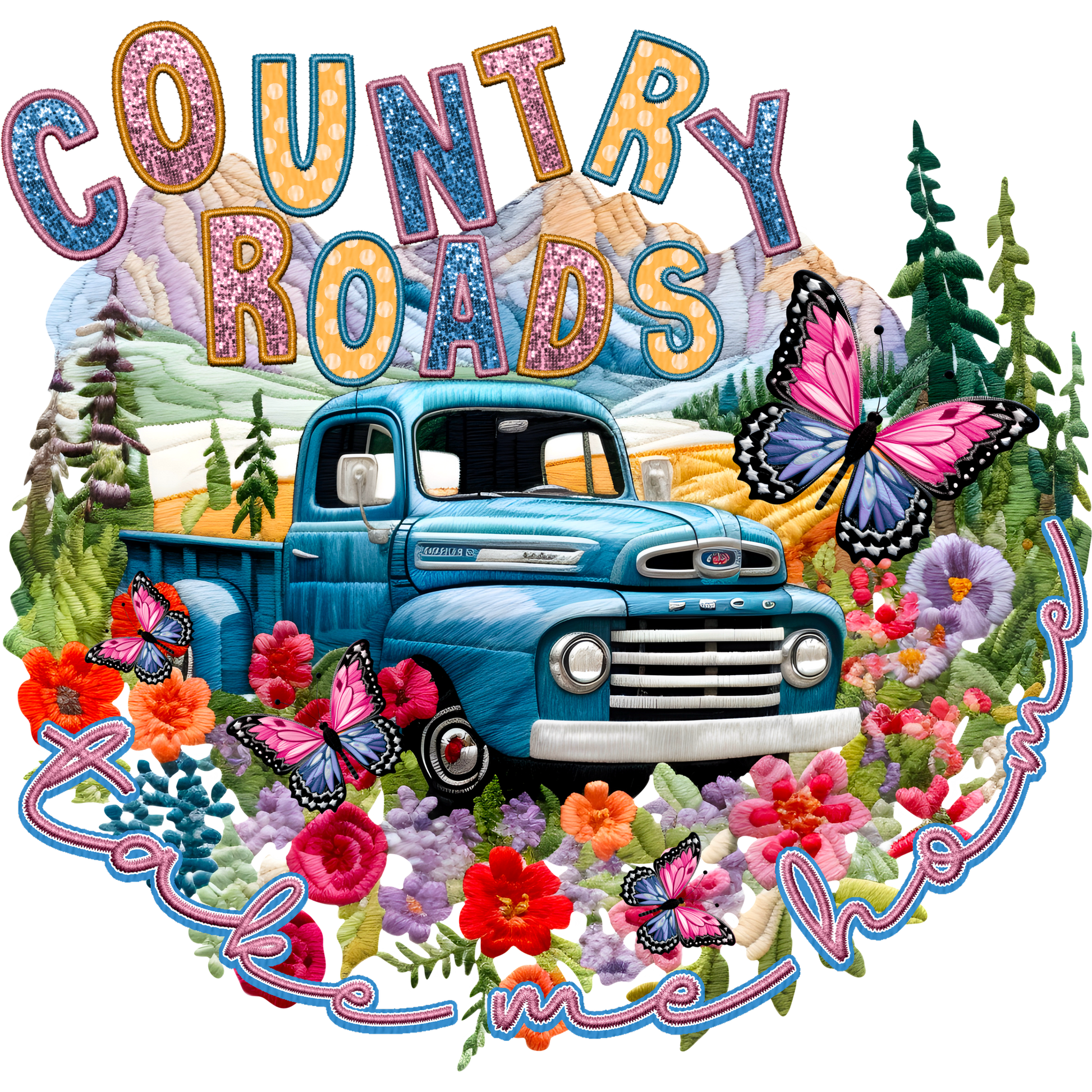 Embroidered Country Roads Take Me Home Design Shirt