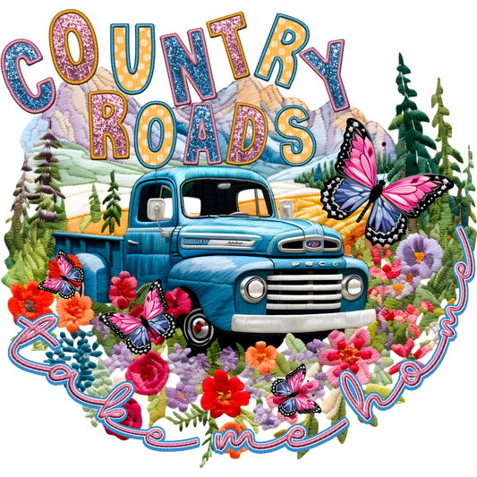 Embroidered Country Roads Take Me Home Design Shirt