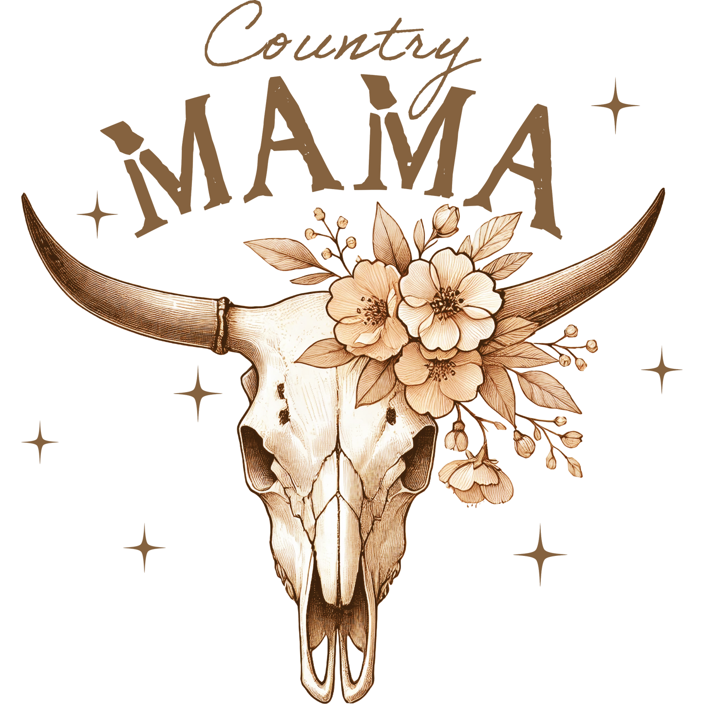 Country Mama Skull with Floral Decoration Artwork