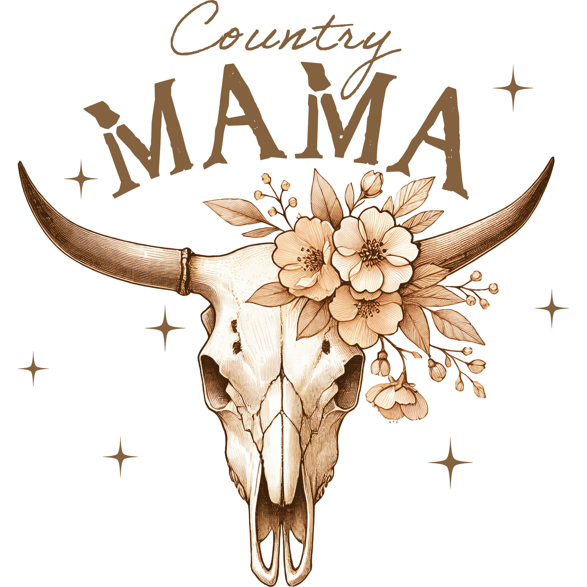 Country Mama Skull with Floral Decoration Artwork