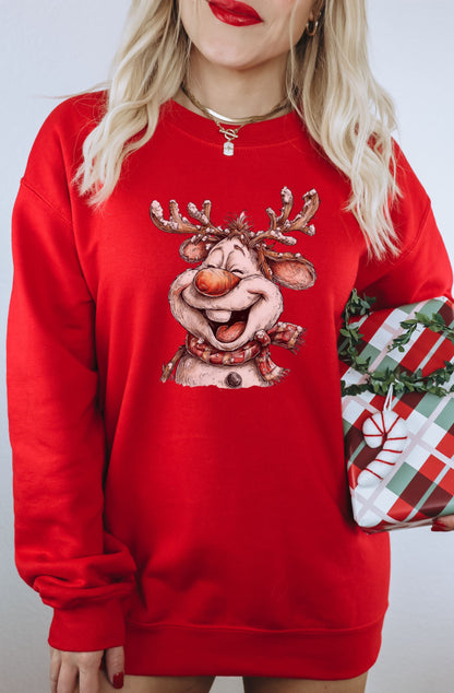 Bright Festive Rudolph Red Graphic Sweatshirt