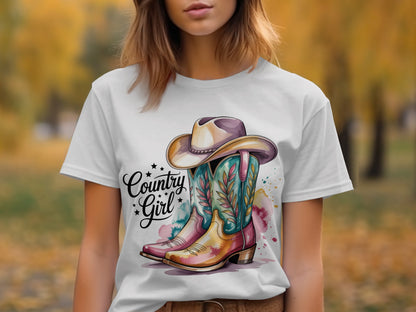 Country Girl Cowgirl Boots and Hat Graphic Tee