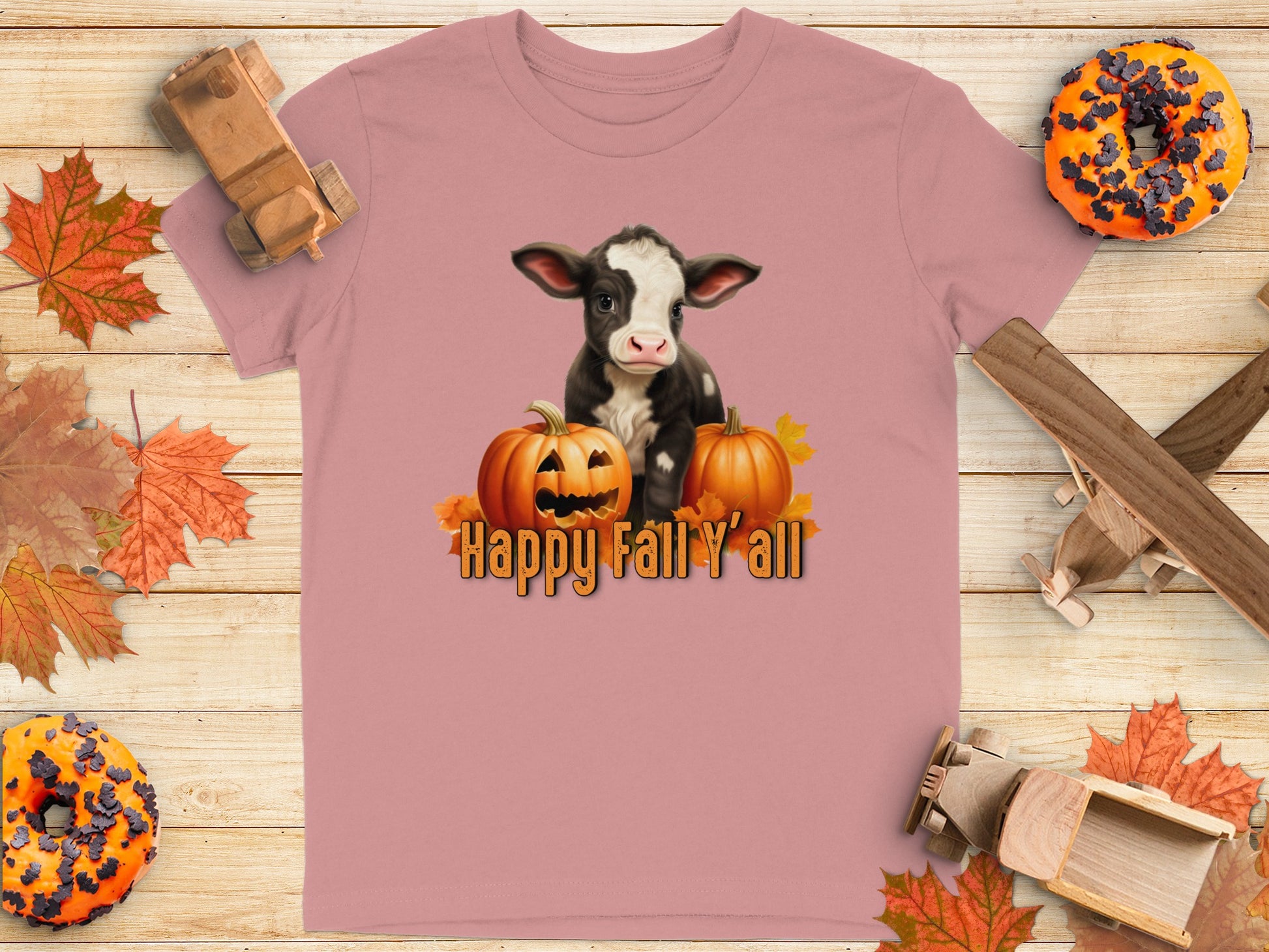 Happy Fall Y'all Cute Cow With Pumpkins Shirt