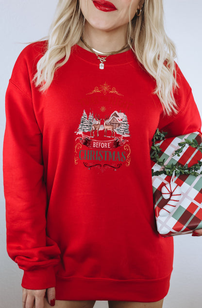 Festive Red Crewneck with Before Christmas Graphic