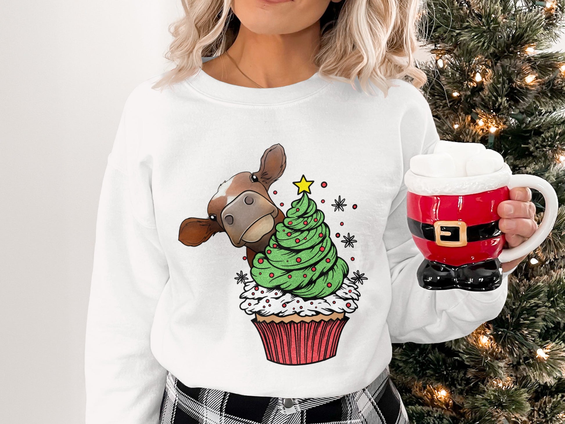 Christmas Cow Cupcake Sweatshirt Holiday Apparel